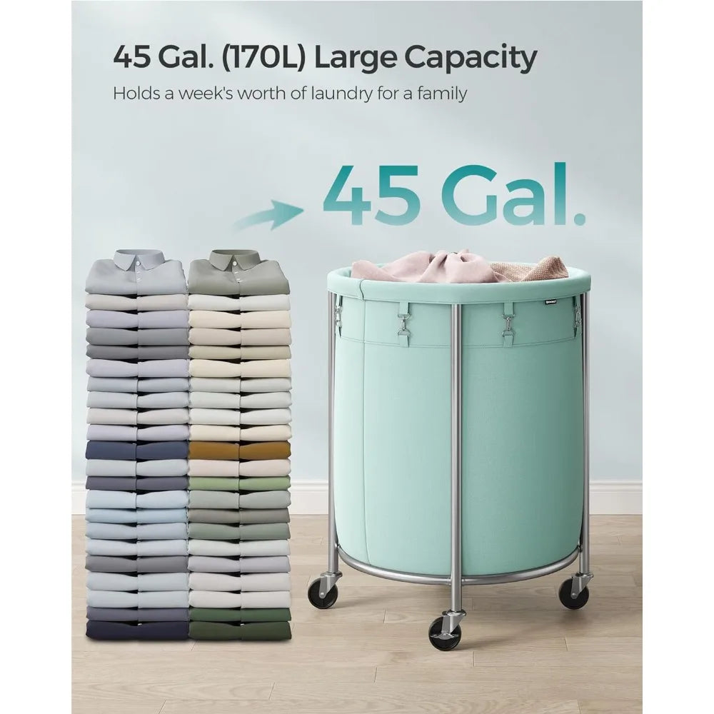 SONGMICS Laundry Basket with Wheels, Rolling Laundry Hamper, 29 Gal w/ Steel Frame and Removable Bag