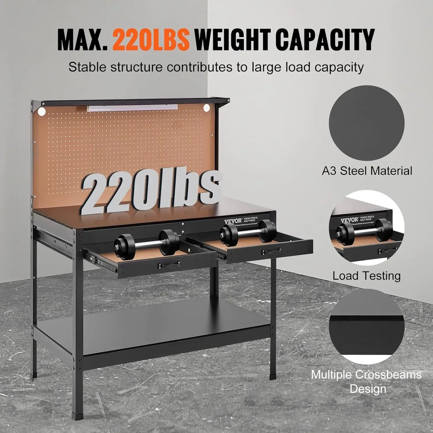 VEVOR Workbench A3 Steel/max. 1500W Heavy Duty Workbench 220lbs Weight Capacity 0.47" Bench top