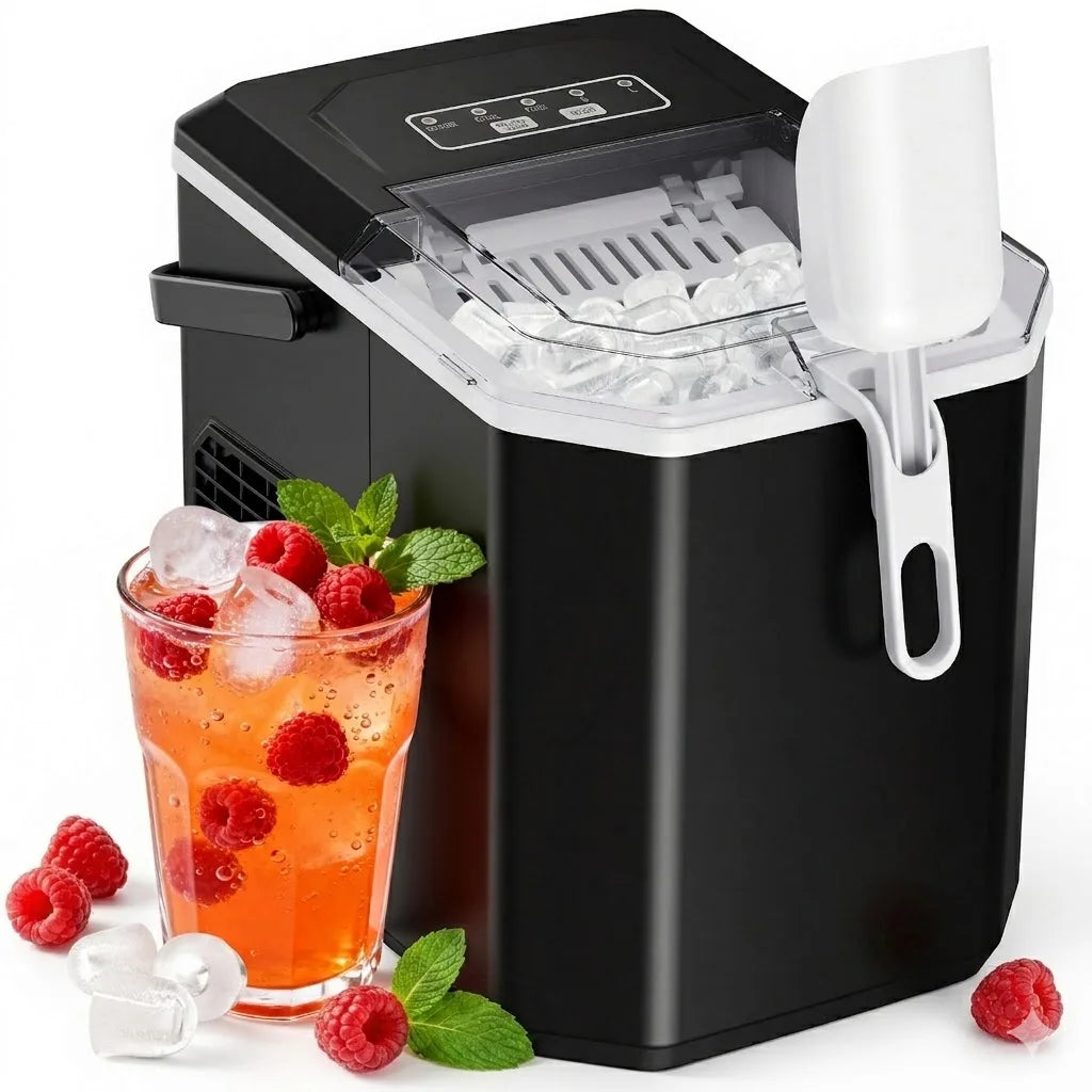 Ice Maker Countertop Machine with Handle, 26lbs in 24h, 9 Ice Cubes Ready in 6 Mins, Self-Cleaning