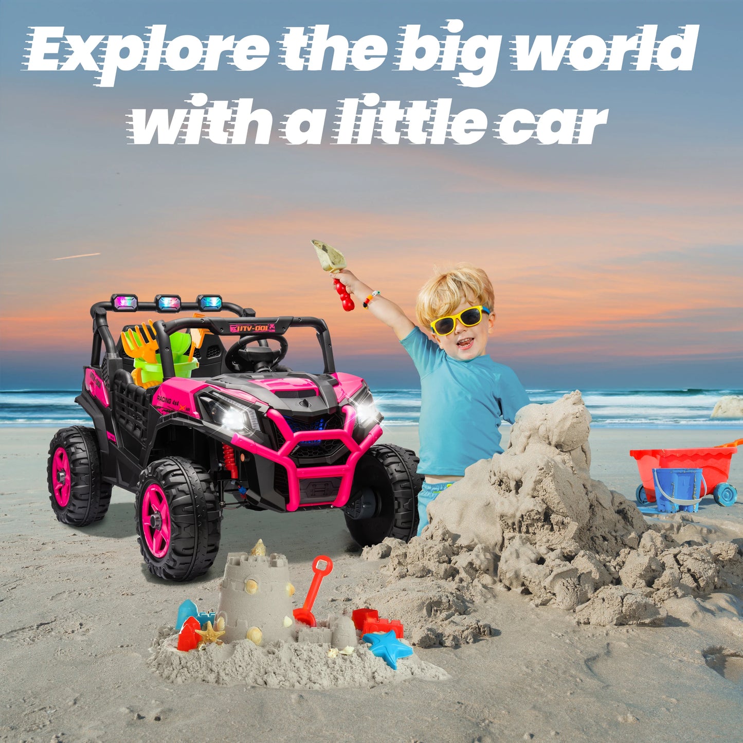 24V XL 2 Seater Ride on Toys Car for Girls, 2WD/4WD Switchable Off-Road UTV w/Long-Endurance Battery