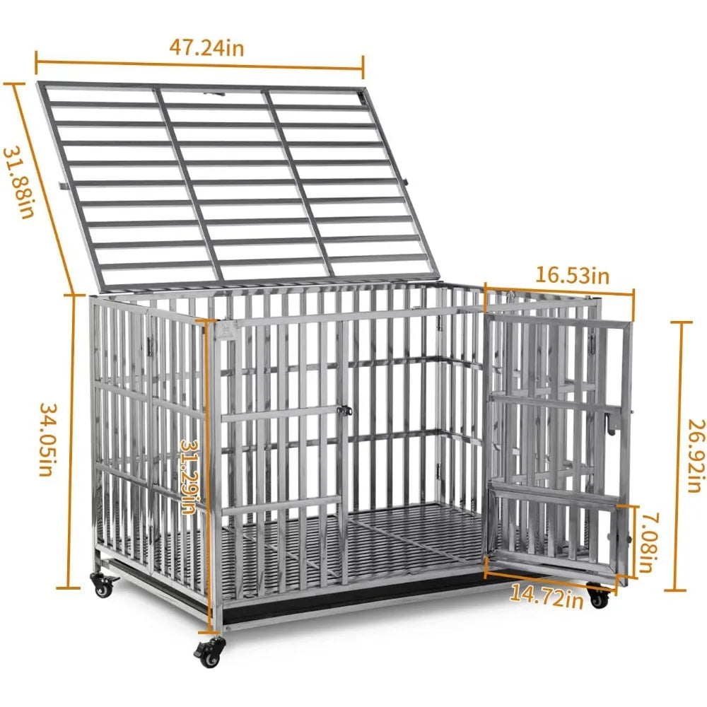 48" Stackable Heavy Duty Pet Stainless Steel Kennel Cage for Large Dogs with Tray in-Door Foldable