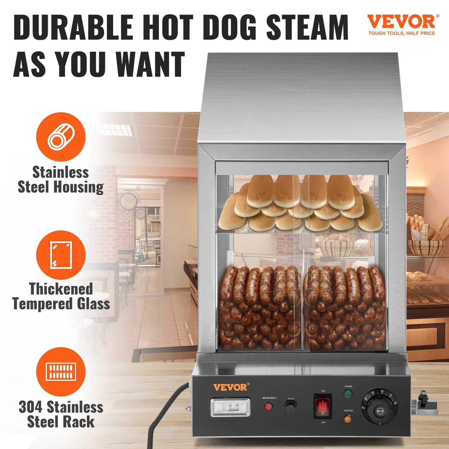 VEVOR 2-Tier Hot Dog Machine for 200 Hotdogs & 42 Buns Electric Bun Warmer Cooker