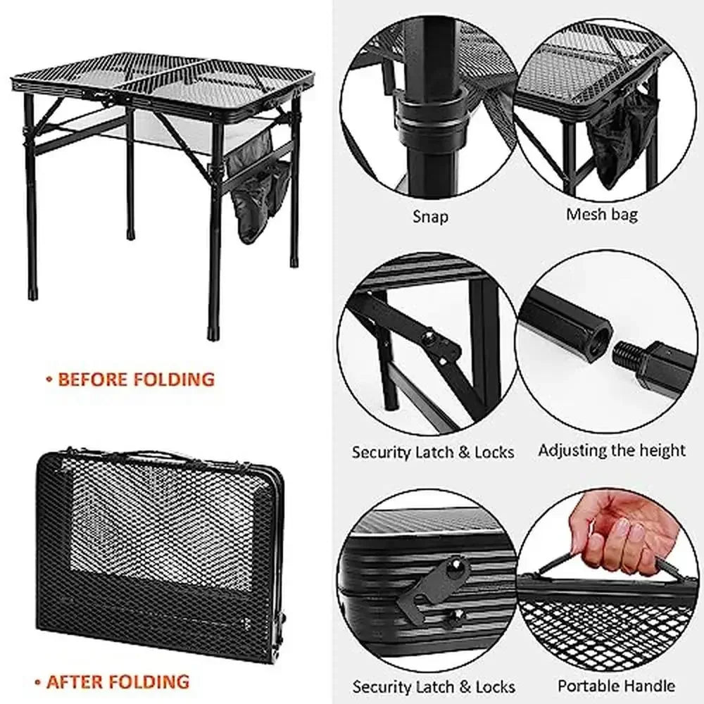 Portable Table W/Mesh Bag Lightweight Sturdy Foldable Adjustable Heights/30kg