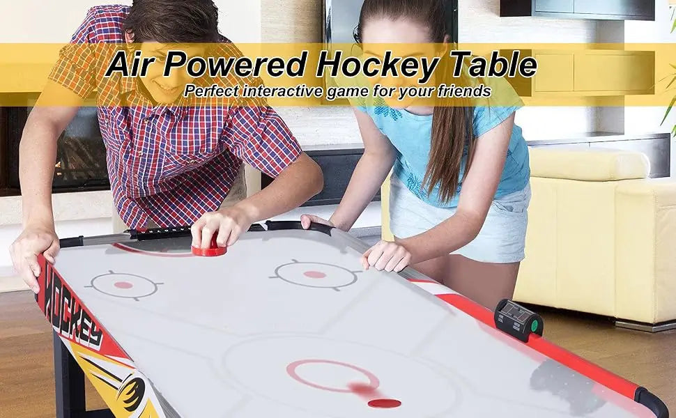 58in Folding Air Hockey Table, LED Hockey Game, Hockey Table Gaming Set w/2 Pucks, 2 Pushers