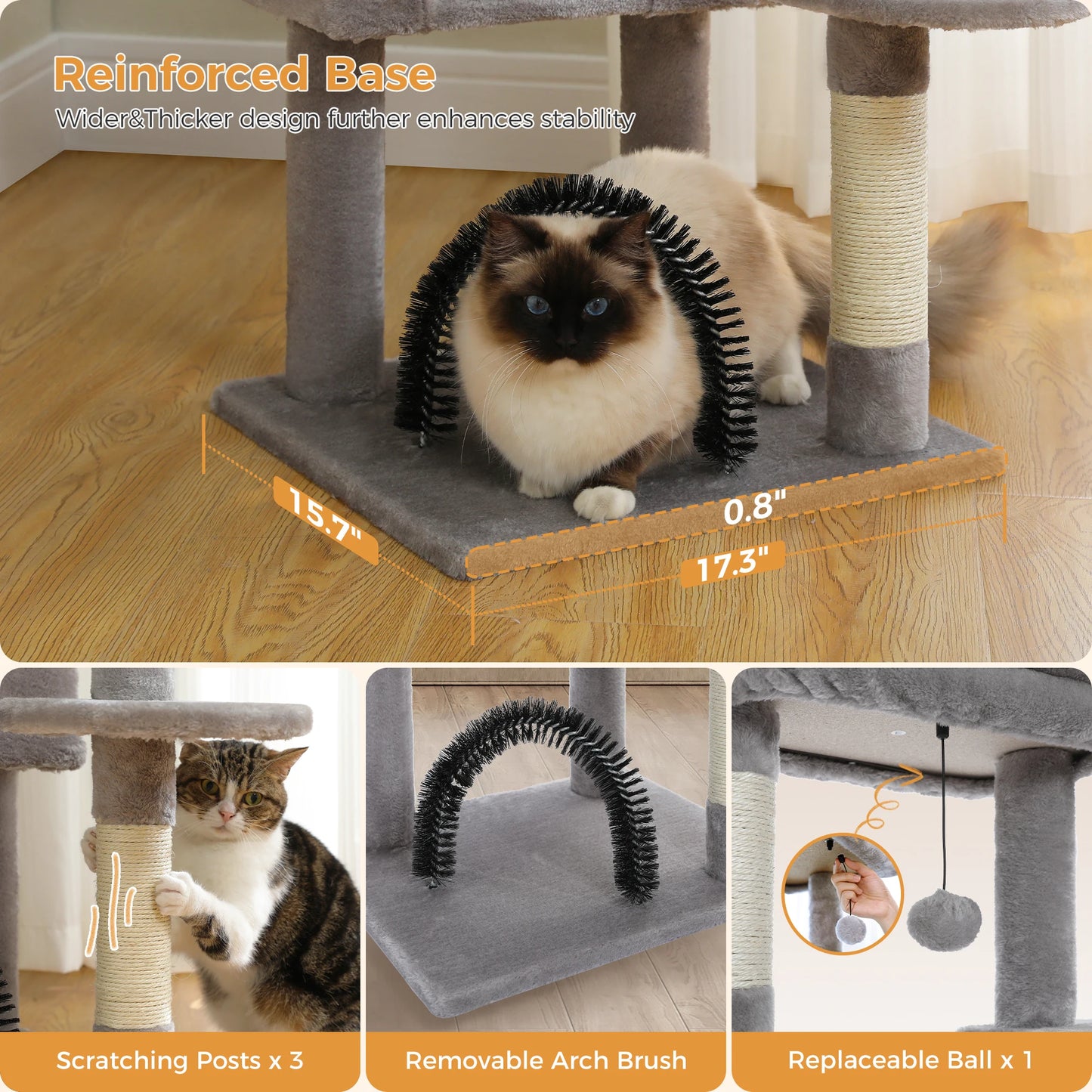 Cat Tower condo for Indoor Cats with Padded Plush Perch Cozy Hammock and Sisal Scratching Posts