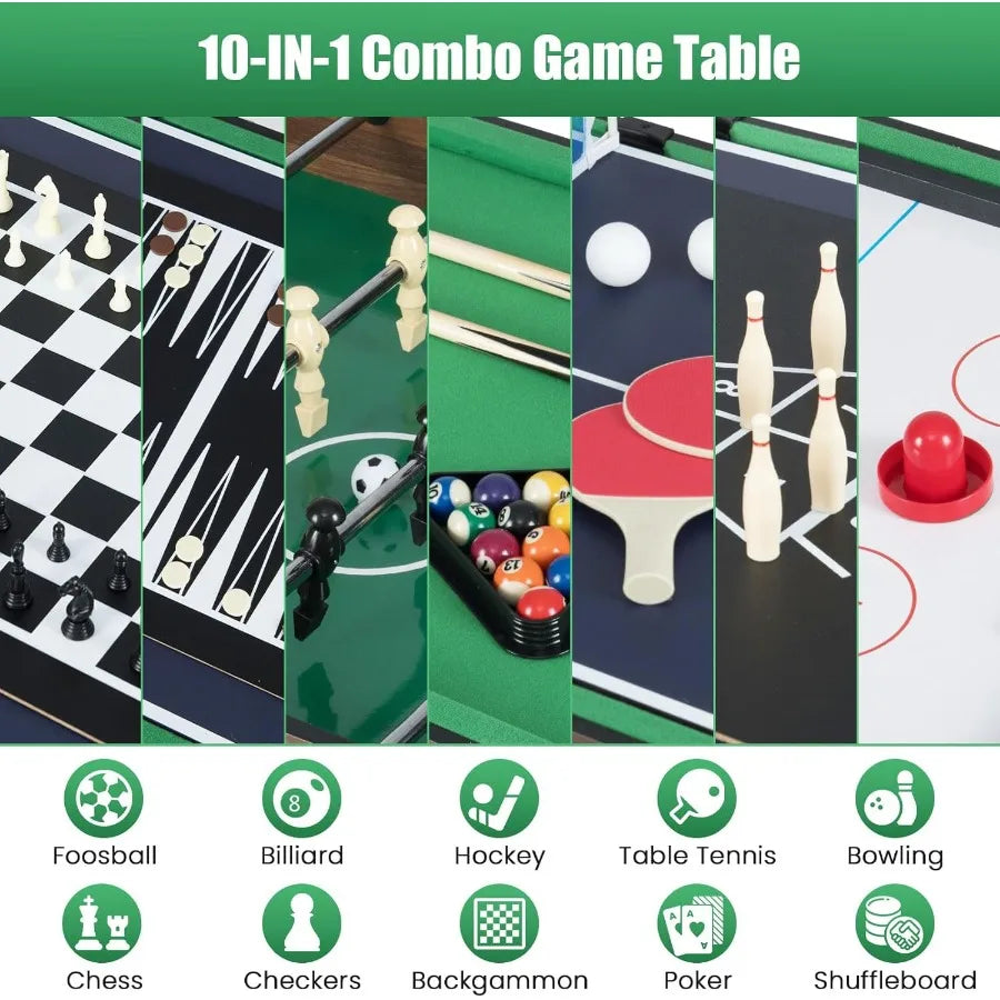 Multi Game Table 10 in 1 Combo Game Table with Foosball Hockey Pool Ping Pong Shuffleboard Bowling