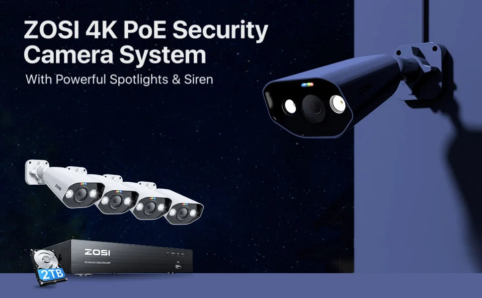 ZOSI 8CH 4K PoE CCTV Security Camera System 8MP/5MPSuper HD Outdoor IP Cameras AI Starlight/Night
