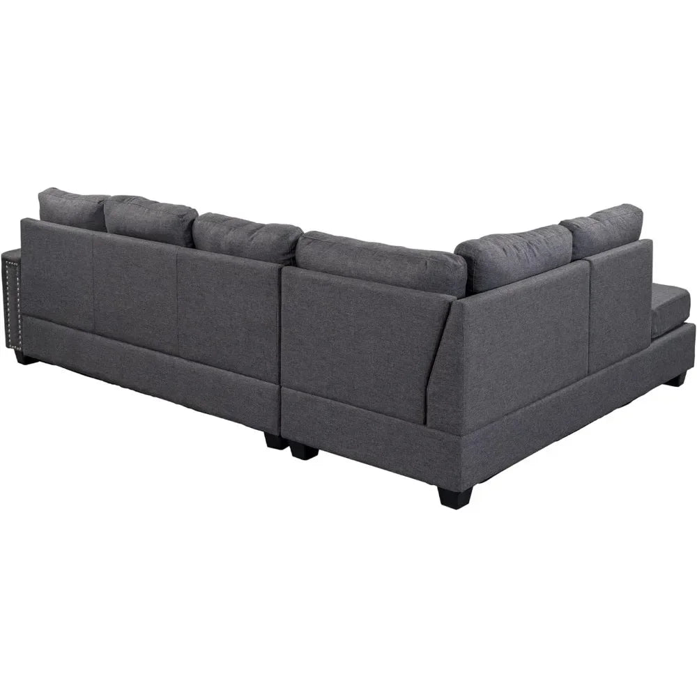 L Shape Modular Storage Ottoman & Chaise, Comfy Oversized Corner Sofa Cup Holder,Fabric