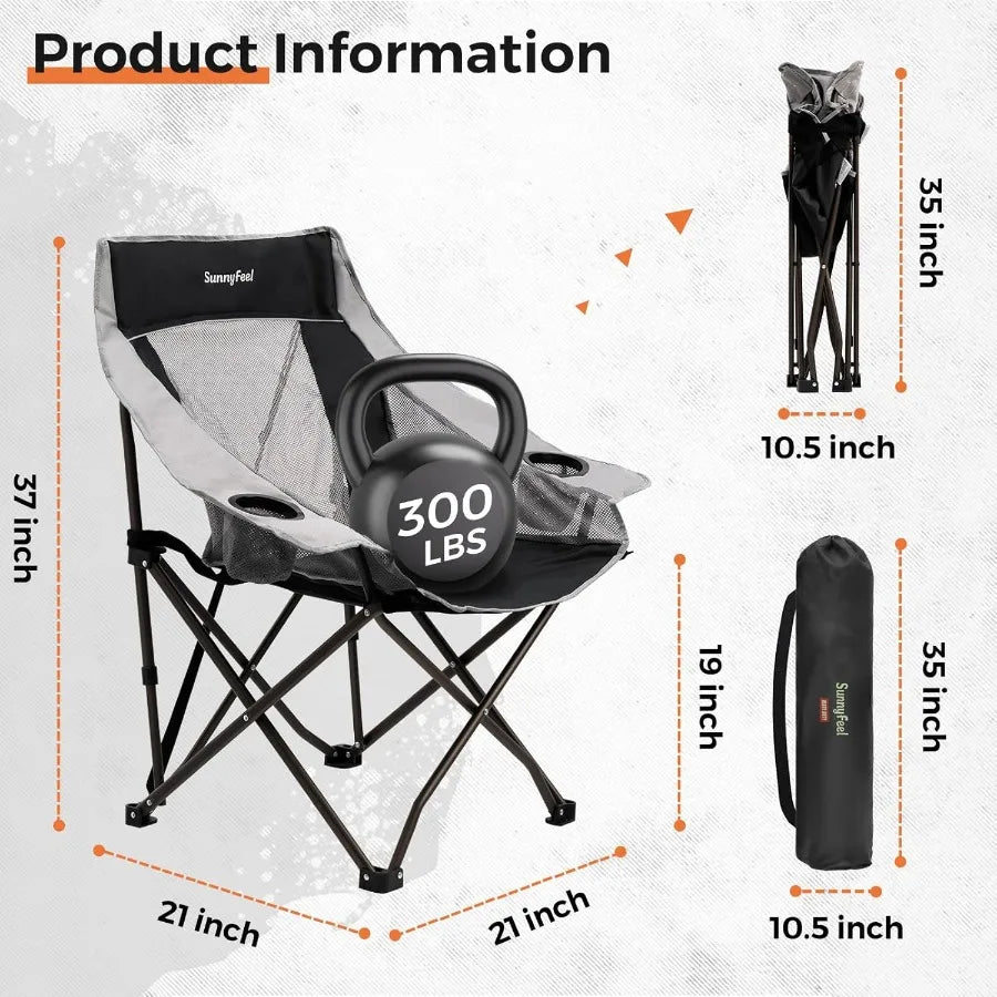 2 Pack Lightweight Oversized Camping Chairs Portable Folding Chair w/Side Pockets Cup Hold