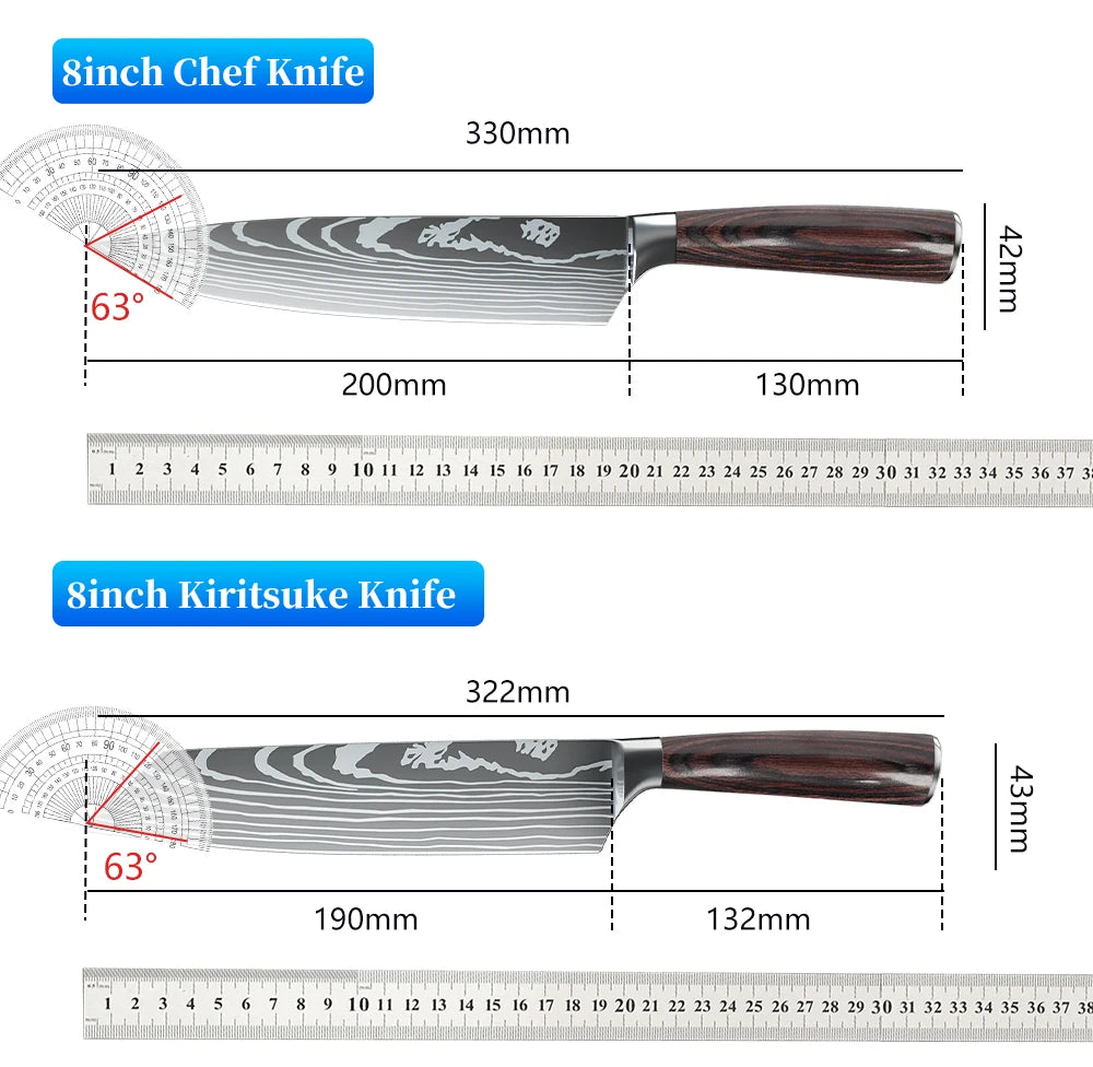 Kitchen Knives 7CR17 440C Stainless Steel Knife Laser Damascus Pattern - My Store