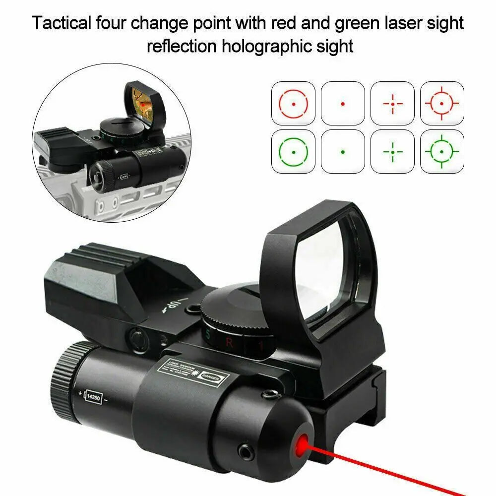 Reflex Sight Red Green 4 Reticle Optics With Green/Red Laser & Pressure Switch