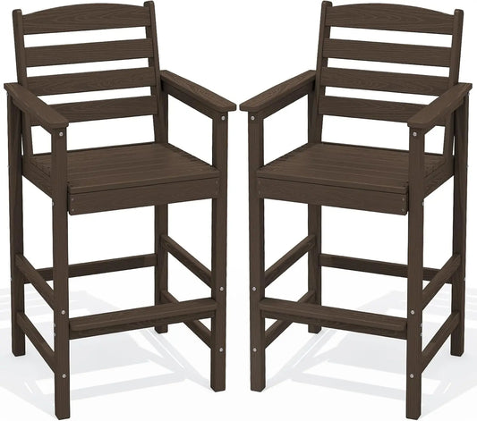 Two Piece Set High Top Patio Adirondack Chairs, Balcony Height Outdoor Barstool Seating Combination