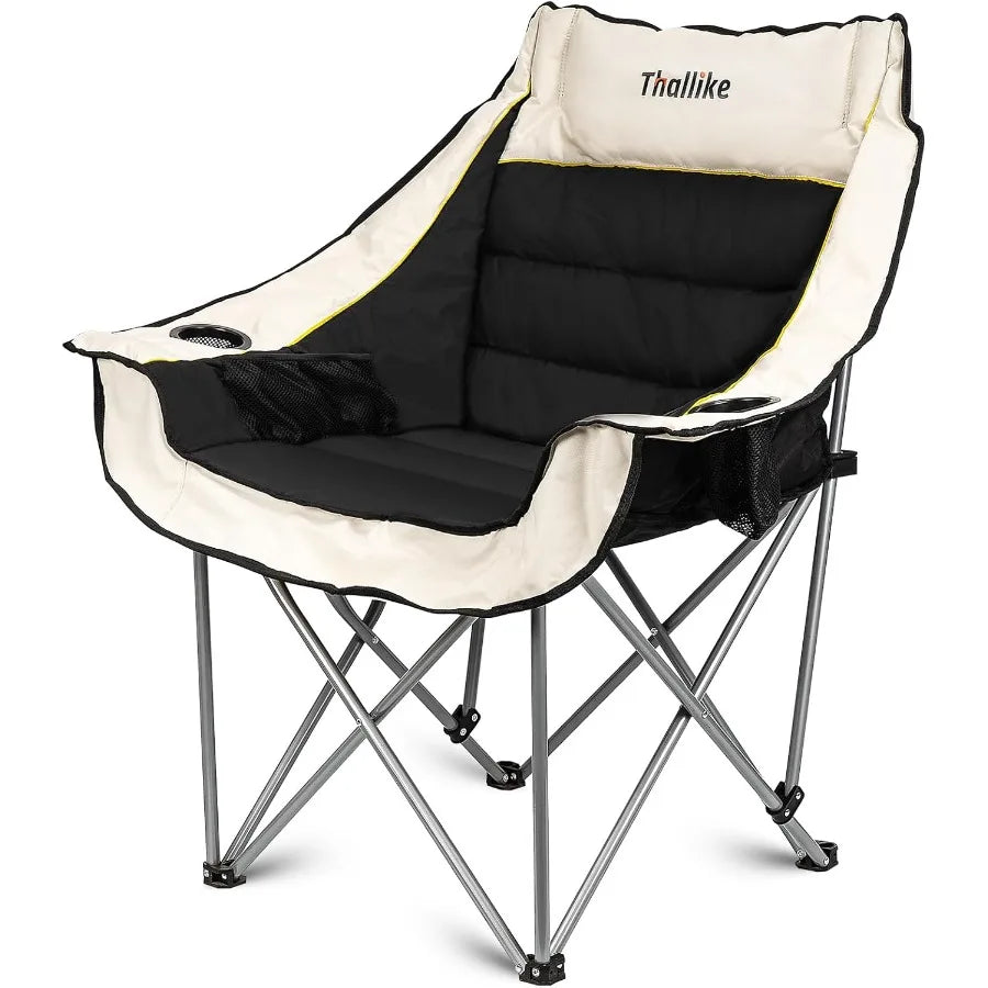 Oversized Camping Chair for Adults Heavy Duty Folding Chair w/Cup Holders Storage Pocket/Carry Bag