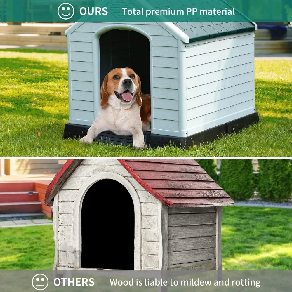 28.5'' Large Plastic Dog House Outdoor Indoor Doghouse Puppy Shelter Water Resistant Dog Kennel