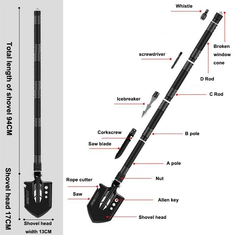 Camping Shovel Set For Survival Folding Tactical Military Shovel Multifunctional Snow Car Shovel