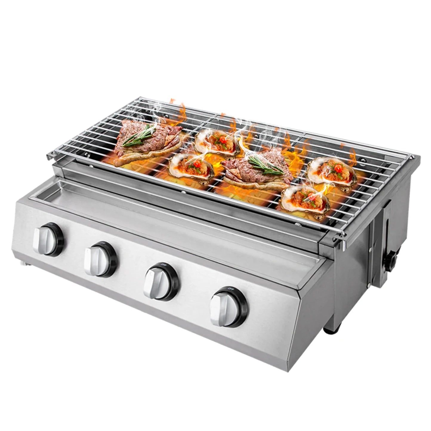 Portable Bbq Propane Gas Grill With 4 Burners Stainless Steel Patio Garden Barbecue