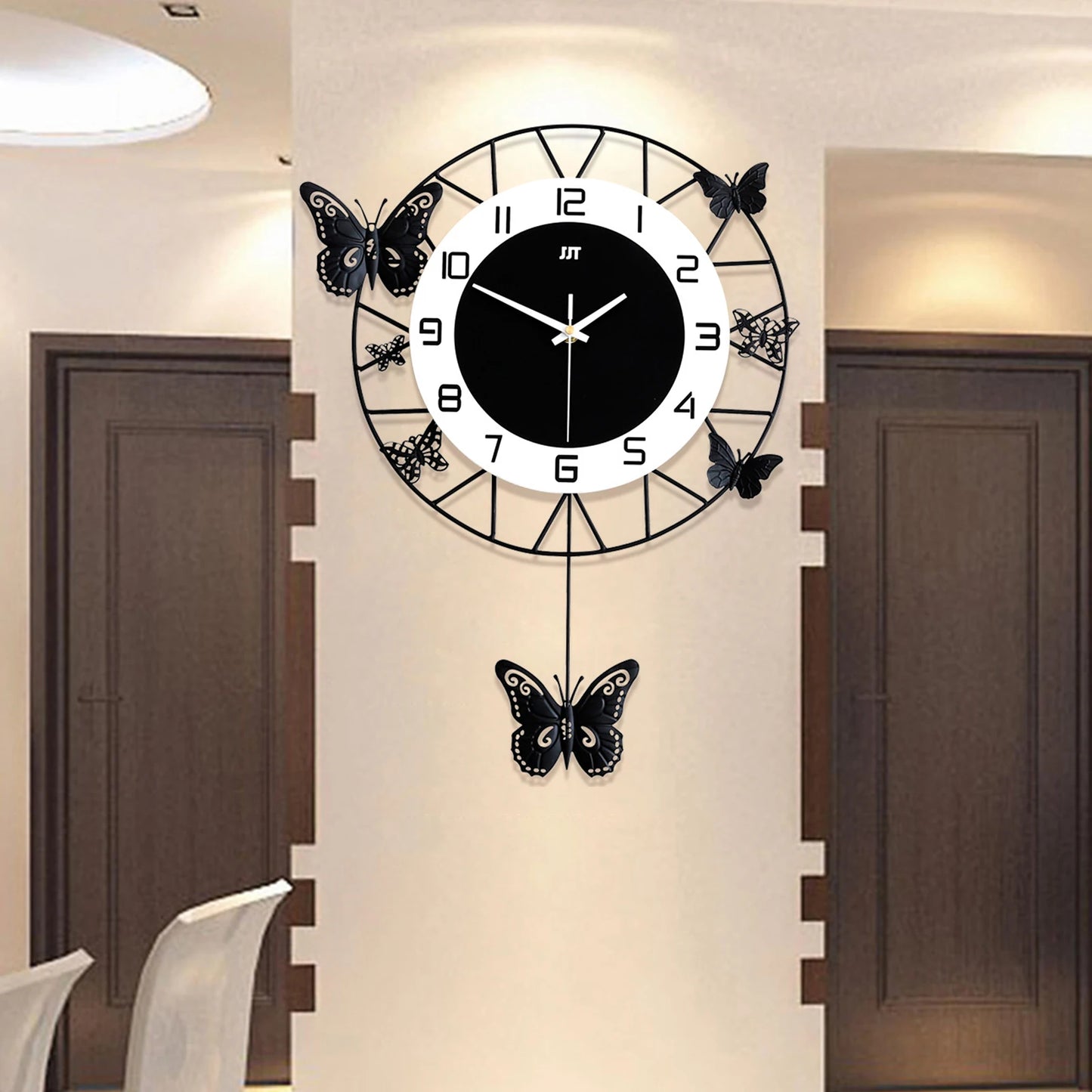 20inch Large Round Butterfly Wall-mounted Clock Creative Iron Craft  Modern Metal Quartz Clock
