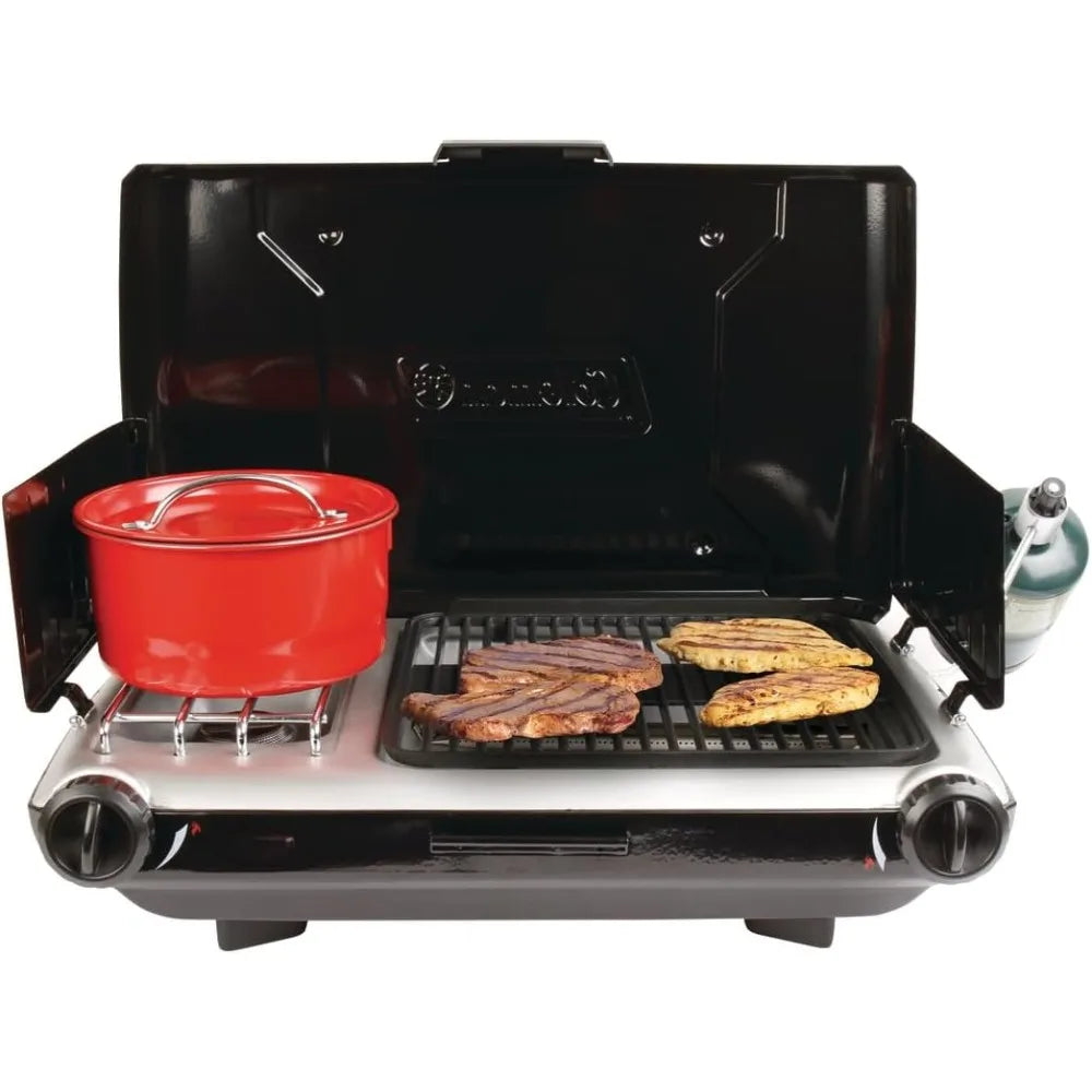 Camping Grills, Tabletop , 2-Burner Propane Grill & Stove, Adjustable