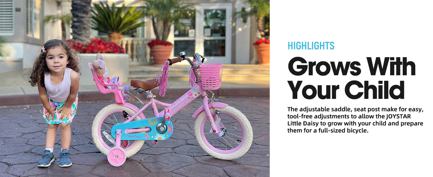 JOYSTAR Kids Bike 2-7 Years, 12 14 16" Girls Bike w/Doll seat, Boys Bike w/ Flag & Plate
