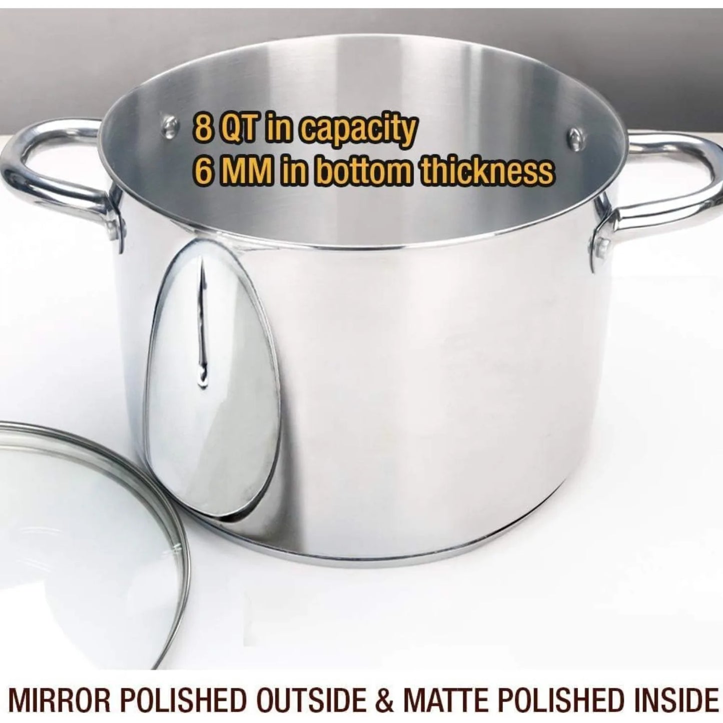 8-quart nickel free stainless steel lid - mirror polished - healthy cookware 8-quart - induction
