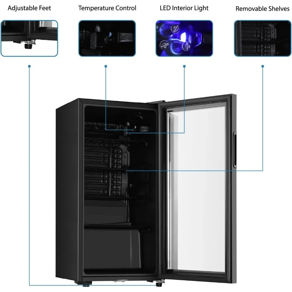 3.2 Cu.ft Mini Fridge with Double Glass Door, Cooler for Soda, Beer or Wine for Home, Office, Adjustable Removable Shelves