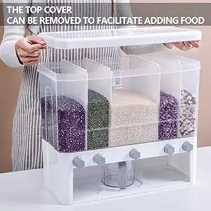 5-Grid Dry Food Dispenser Airtight Dry Food Storage Containers Cereal Dispenser Sealed Container