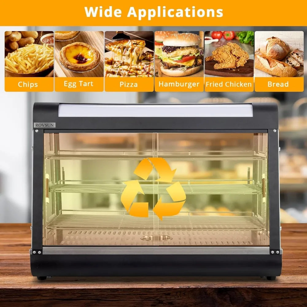 ROVSUN 26" Commercial Food Warmer Display Pizza Warmer, 3-Tier Electric Countertop Food Warmer w/LED