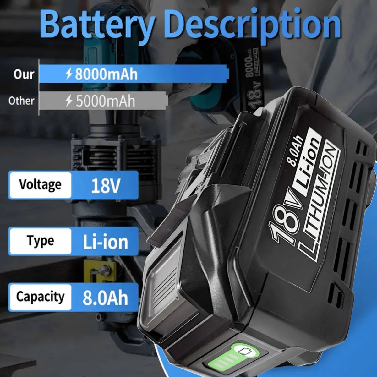 4/2/1pc 8.0Ah BL1860B Makita 18V Compatible w/Makita 18 Volts BL1860 BL1820 1830B 1840B 1850B BL1825