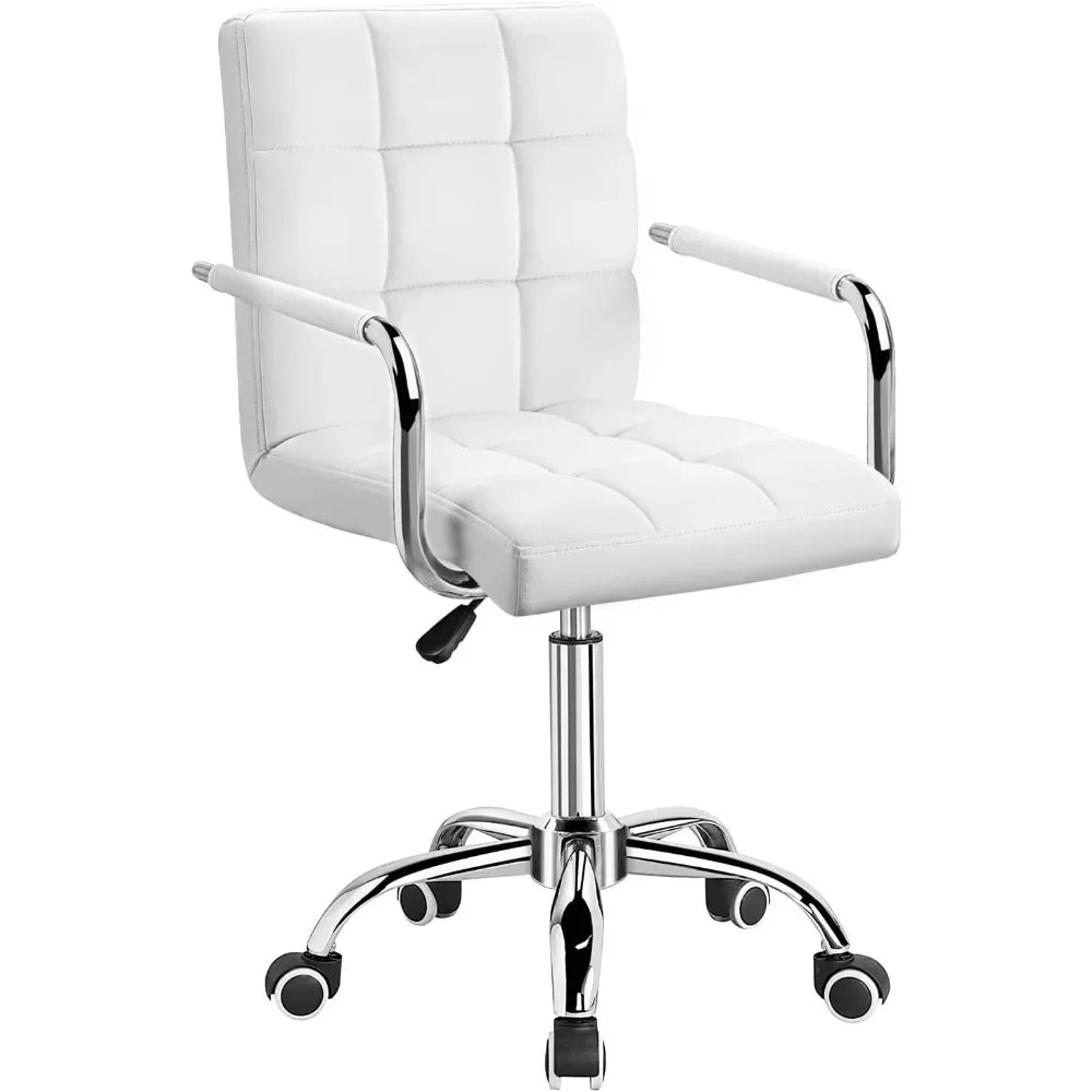 Mid-Back Office Task Chair Ribbed PU Leather Executive Modern Adjustable Home Desk Retro