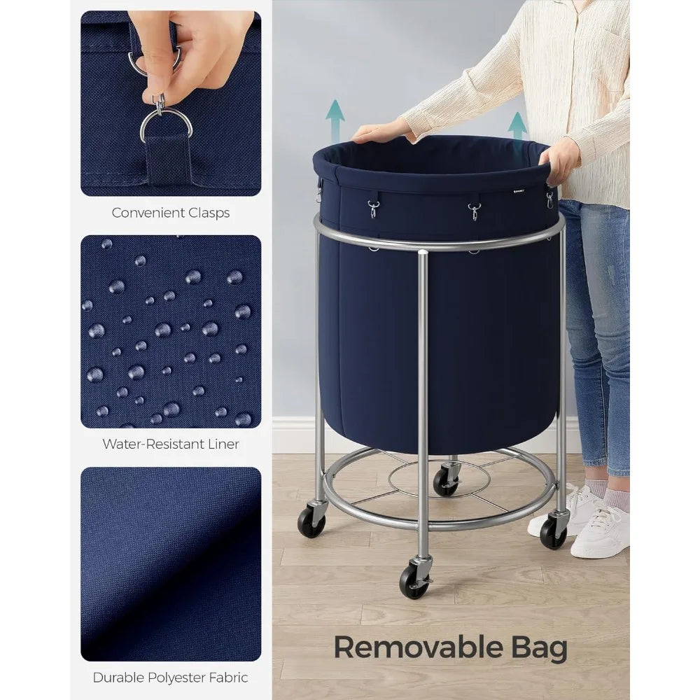 SONGMICS Laundry Basket with Wheels, Rolling Laundry Hamper, 29 Gal w/ Steel Frame and Removable Bag