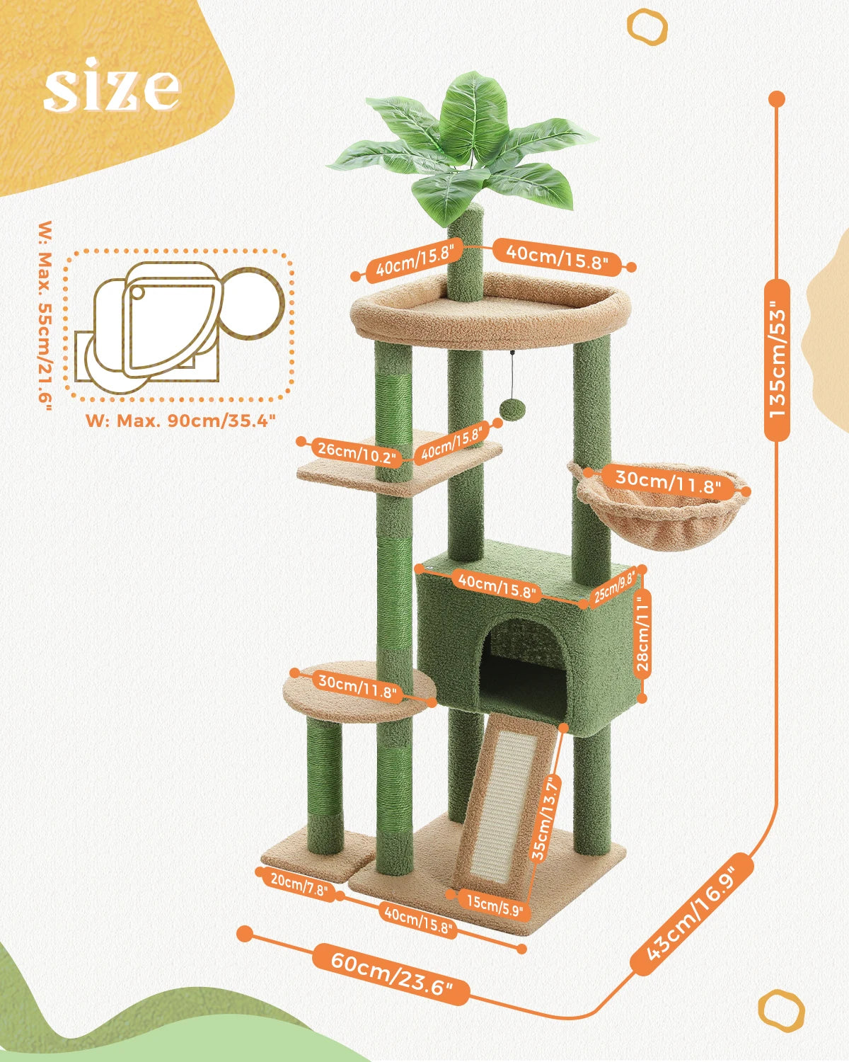 Multi-Level Cat Tree for Indoor Cats, Large Condo, Sisal Scratching Posts, Hammock & Perch