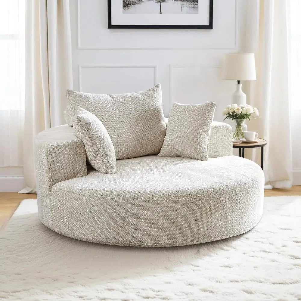 55"W Oversized Swivel Accent Chair,360 Degree Upholstered Chenille Swivel Barrel Chair,Comfy