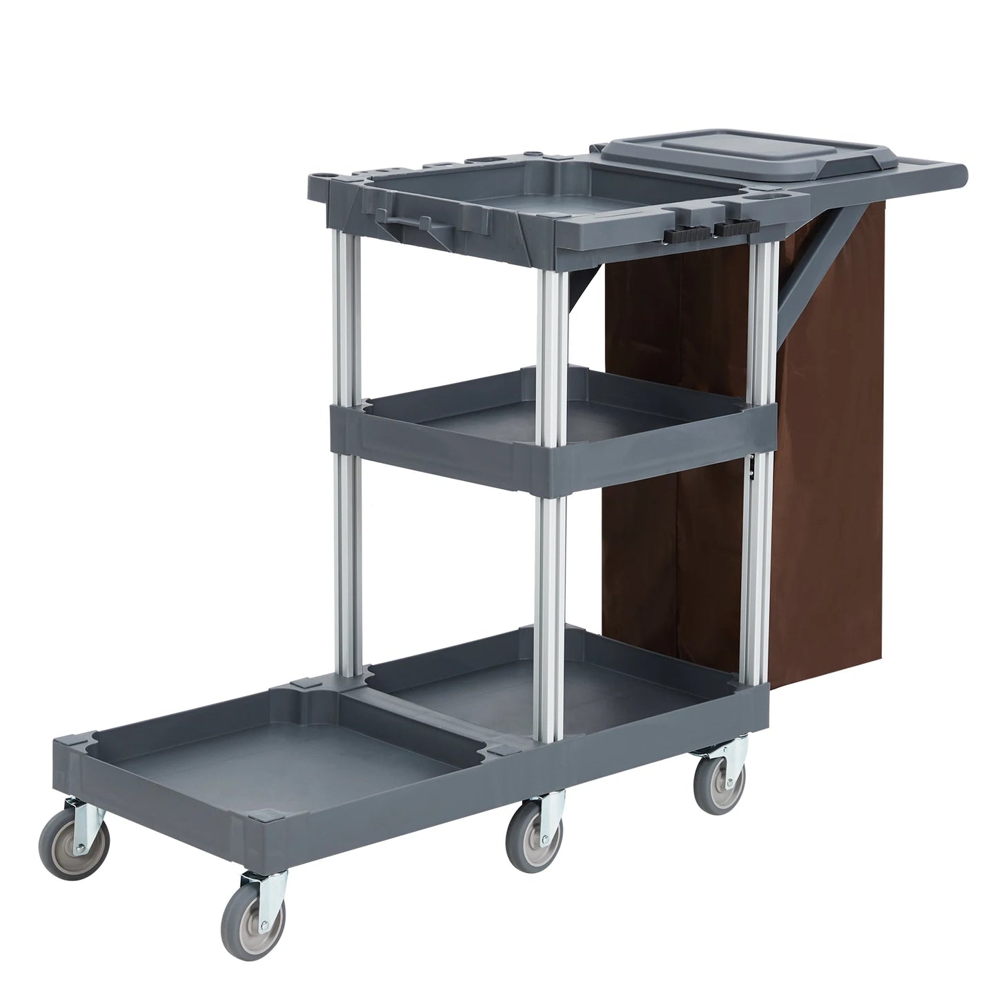 Cleaning Janitorial Cart On Wheels,25 Gallon Vinyl bag, Extra-Large Front Platform,Heavy-Duty