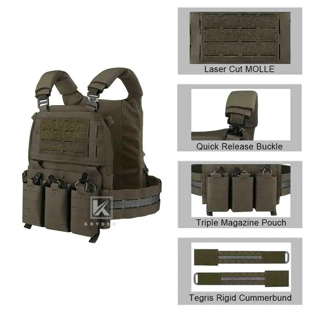 KRYDEX FCPC V5 Tactical Vest Plate Carrier Cummerbund KTAR Front Mag Flap Panel Backpack Combat Vest