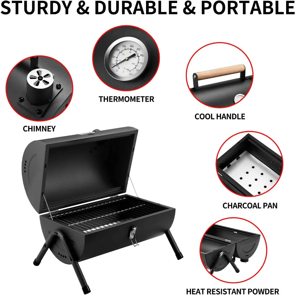 DNKMOR Portable Charcoal Grill, Tabletop Barbecue-Smoker, Small BBQ Grill