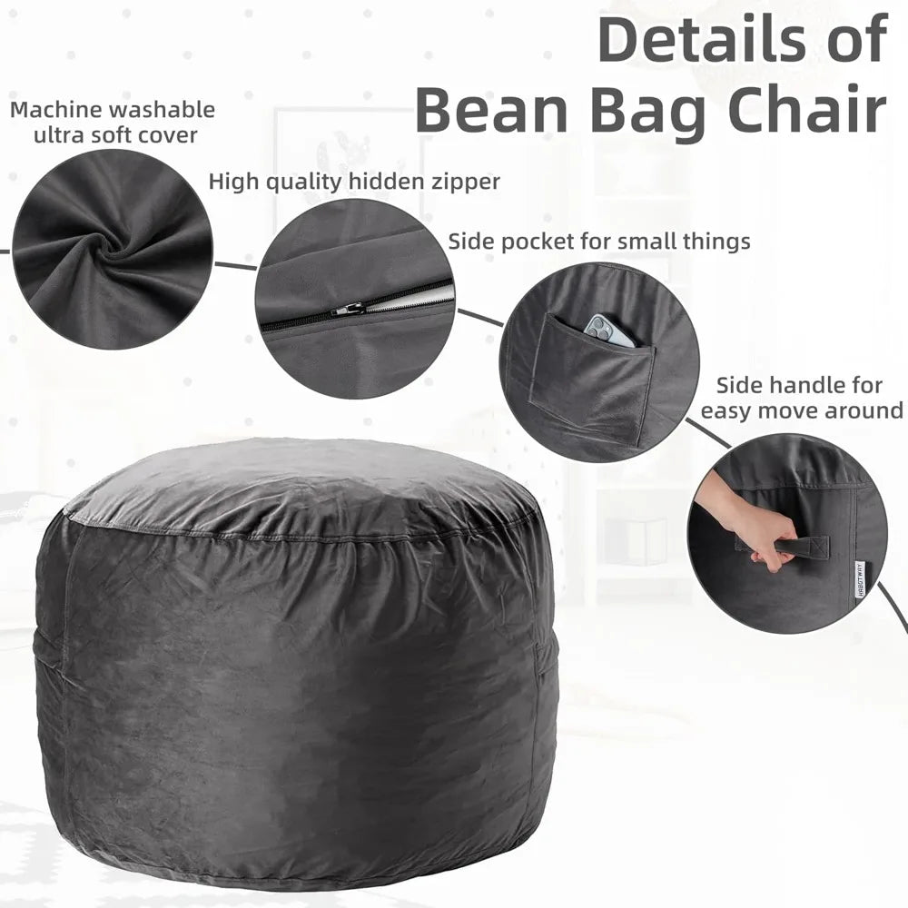 Bean Bag Chair 3Ft Luxurious Velvet Ultra Soft Fur with High-Rebound Memory Foam /Adults Plush Lazy