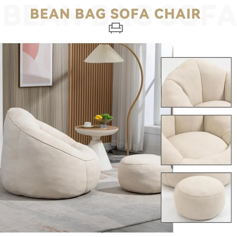 Bean Bag Chair with Ottoman, Comfy Bean Bag Sofa Chair,  Lazy Sofa, Modern Accent Bean Bag Chairs