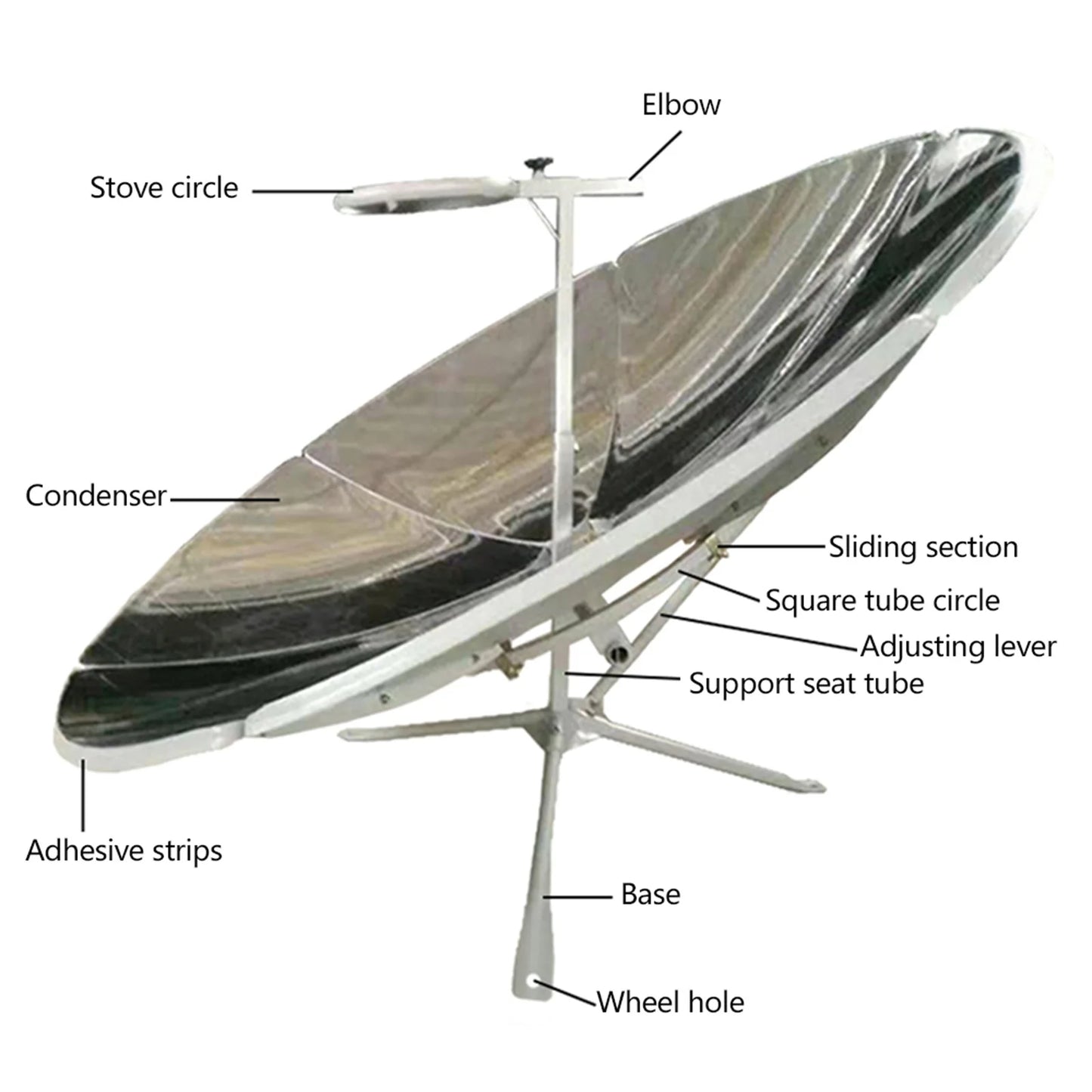 Camping Cooking Boil Water Sun Oven, 59 ''Parabolic Solar Cooker, 800-1000 ℃