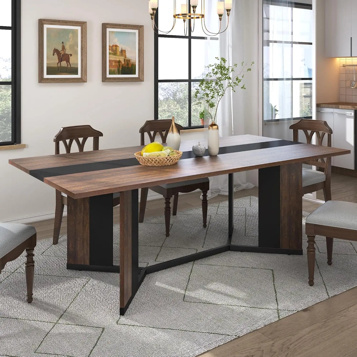 71In Large Rectangular Dining Table for 4 to 8 People 35 Marble Color Wood Waterproof Brown Tabletop