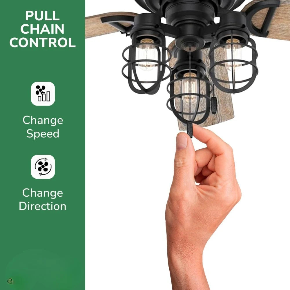 Fan Company 50409 Rustic 52"Starklake Indoor/Outdoor Ceiling Fan w/3 LED Bulbs/Pull Chain Control