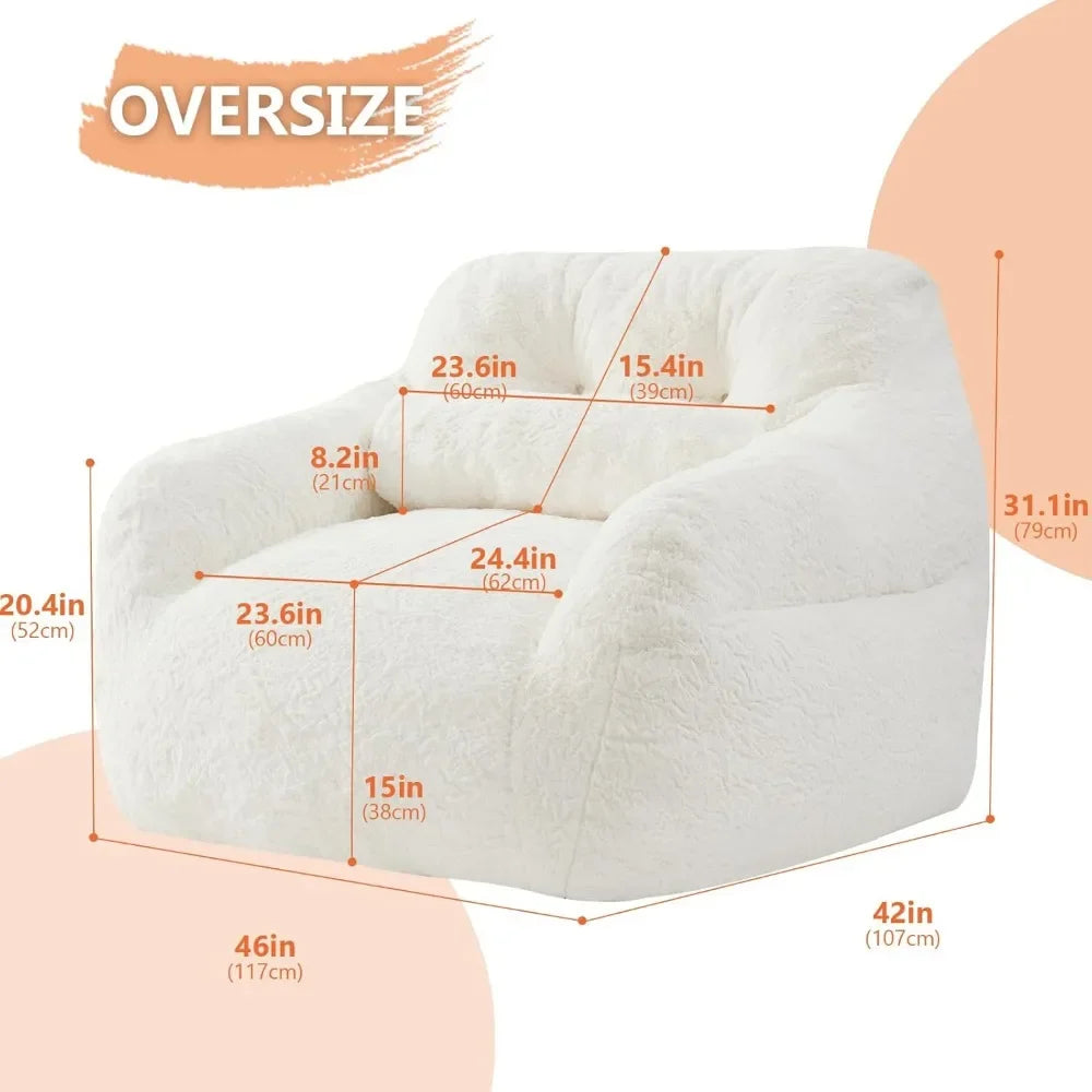 Giant Bean Bag Chairs for Adults with Filling Comfy Large Bean Bag Sofa Chair w/ Armrest Plush Soft