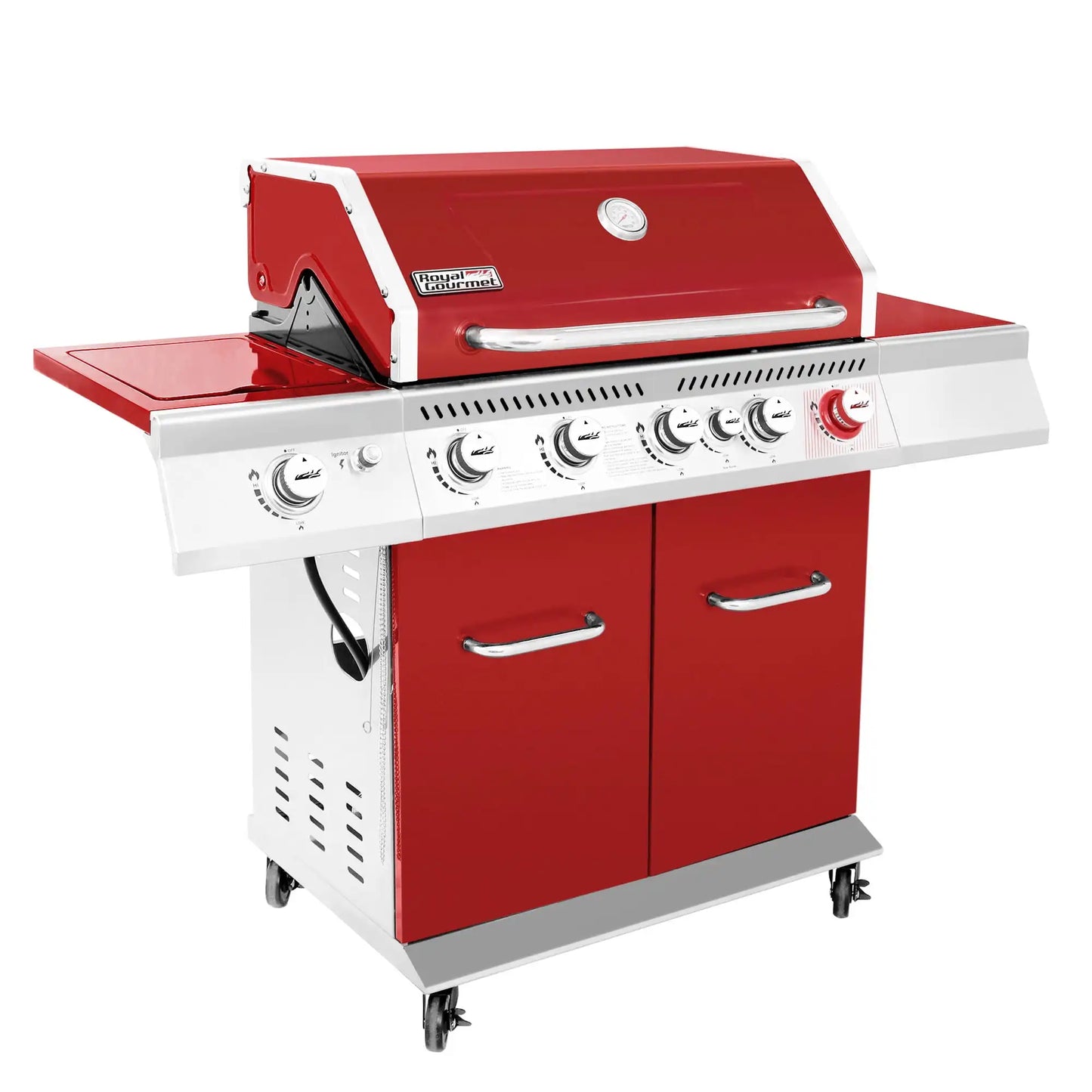 5-Burner BBQ Cabinet Style Gas Grill with Rotisserie Kit Rear Burner Sear Burner