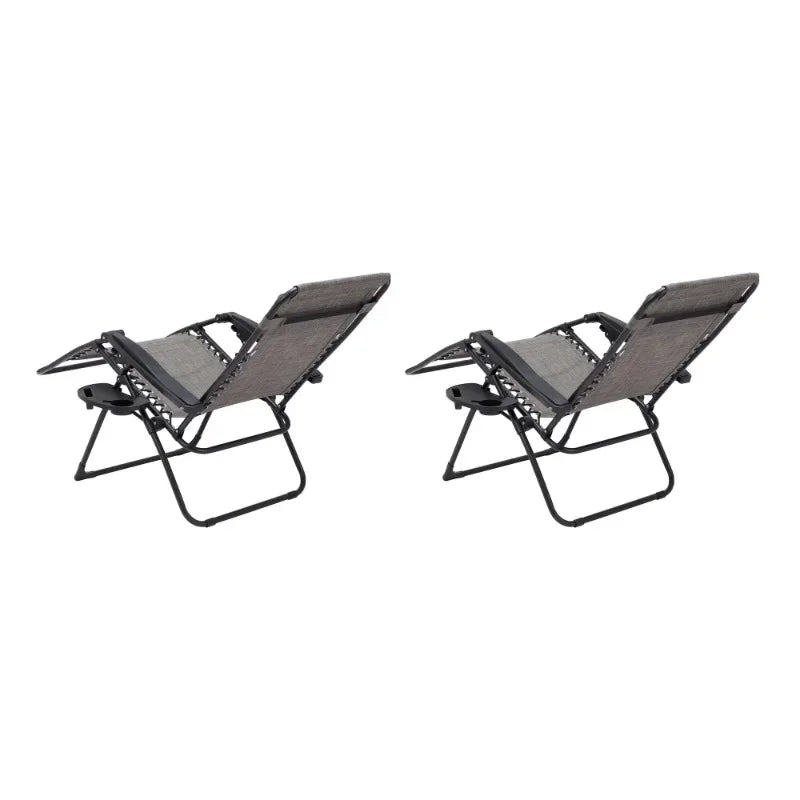 Mainstays Reclining Zero-Gravity Outdoor Lounge Chair Set of 2 with Cup Holder Gray