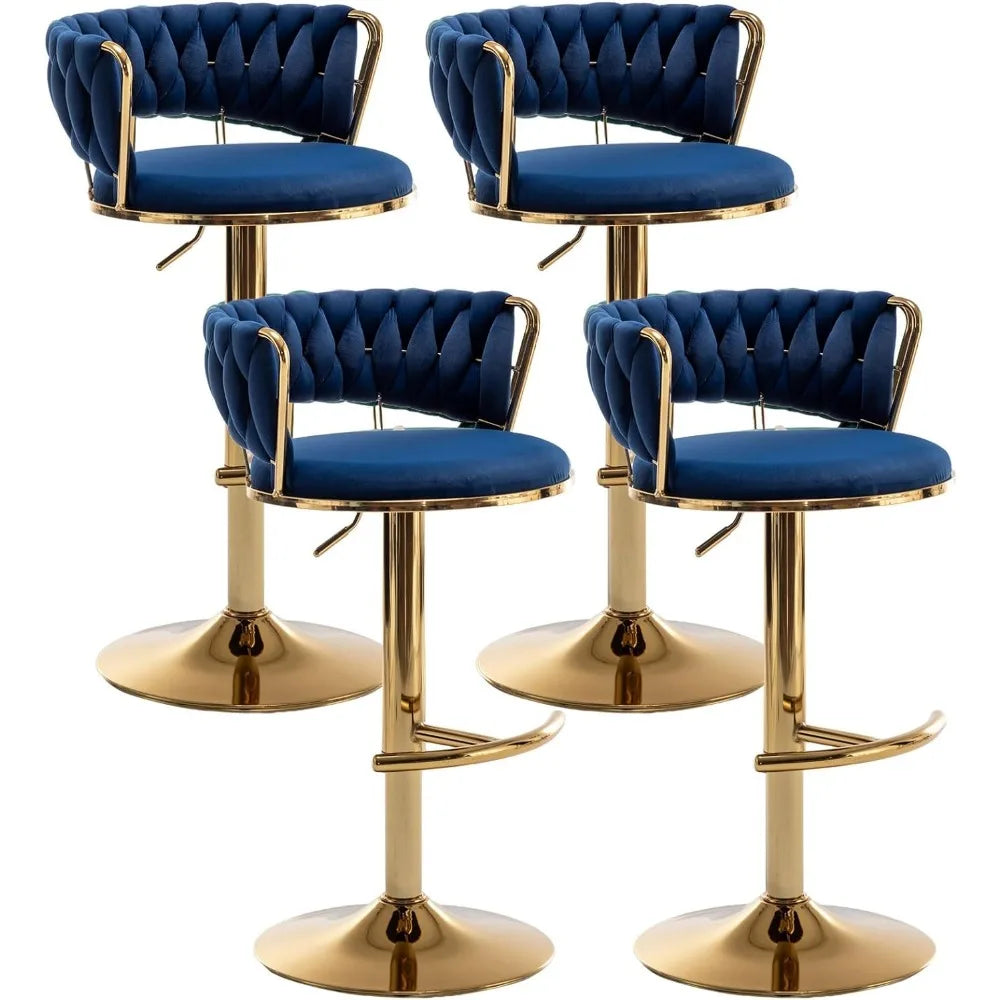 Gold Bar 4 Stools, Counter Height Bar Stools w/Low Back, Velvet Adjustable Height Barstool 360°