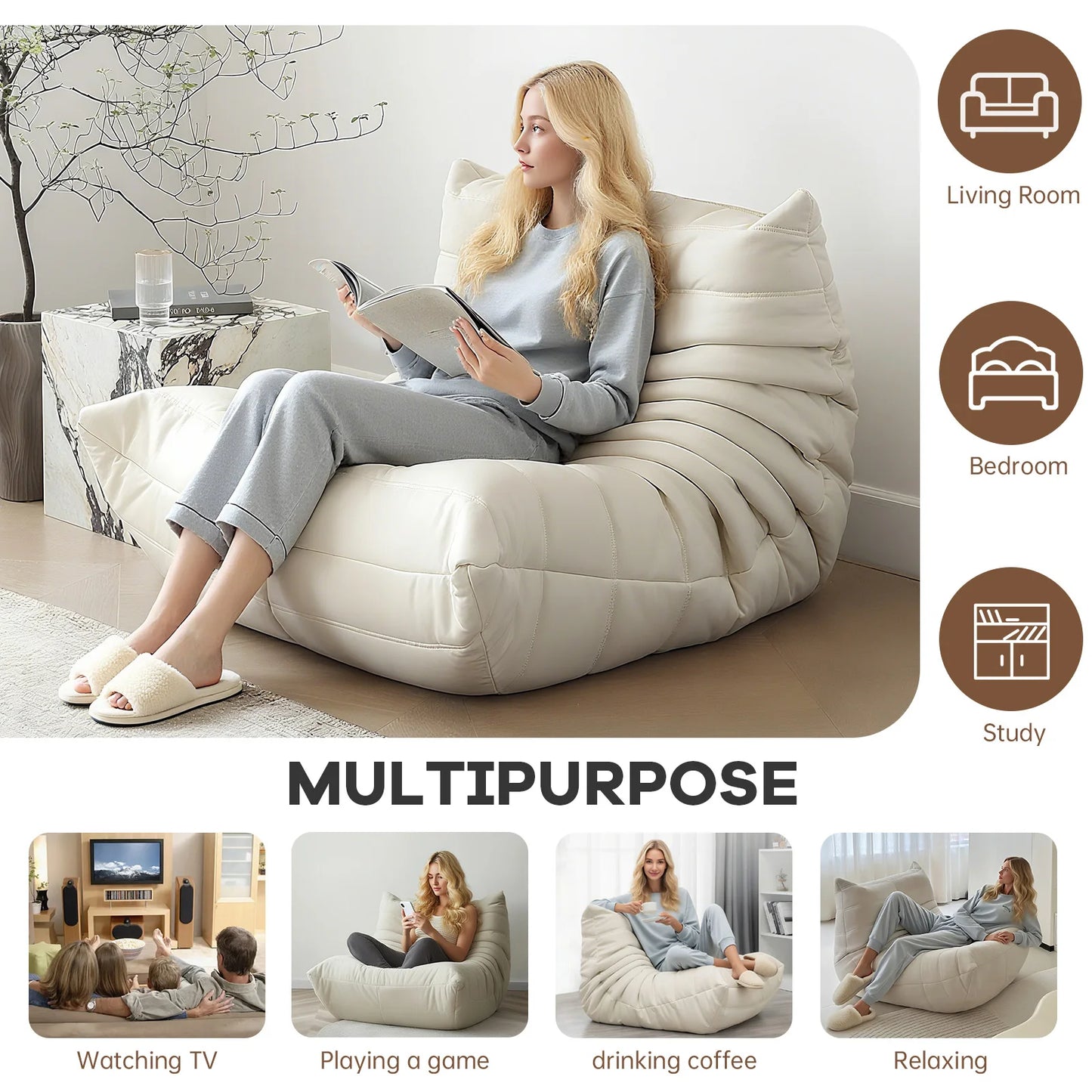 Modern Living Room, Adult Bean Bag Floor Sofa, Super Soft and Comfortable Memory Foam Lazy Sofa