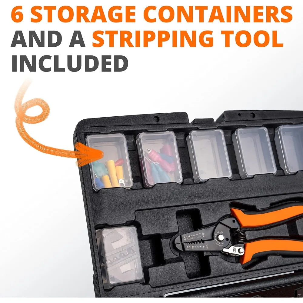 Wirefy Crimping Tool Set 8 PCS - Ratcheting Wire Crimper - Heat Shrink, Non-Insulated, Open Barrel