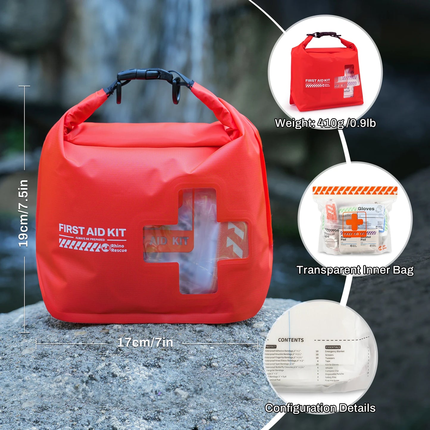 RHINO RESCUE Waterproof First Aid Kit, Lightweight Boat Dry Bag, Emergency Survival Supplies Floats