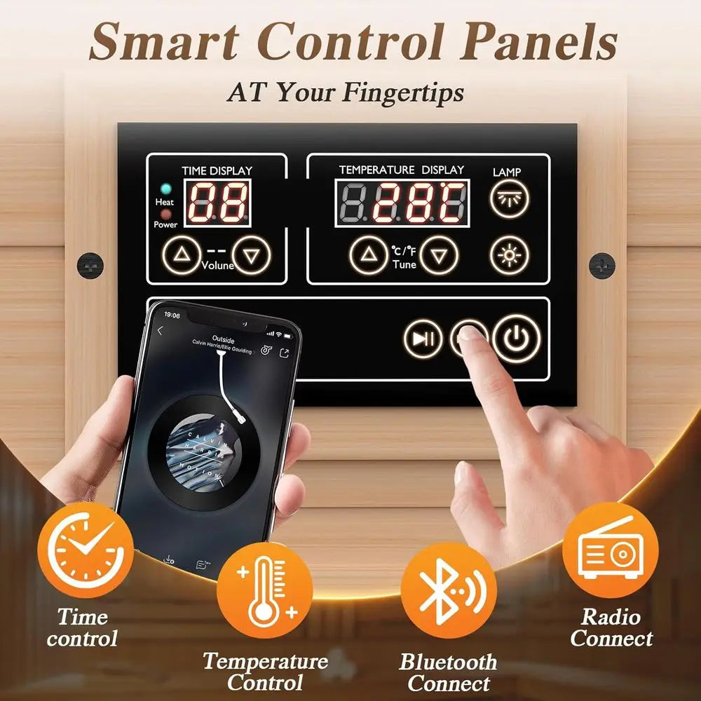 Indoor Hemlock Wood Sauna with Backrest, 1062W, 110V, Low EMF, Integrated Speakers, Reading Lamp