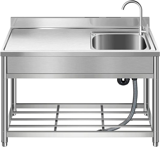 Restaurant Kitchen Sink Set w/Faucet & Drainboard, Prep & Utility Washing