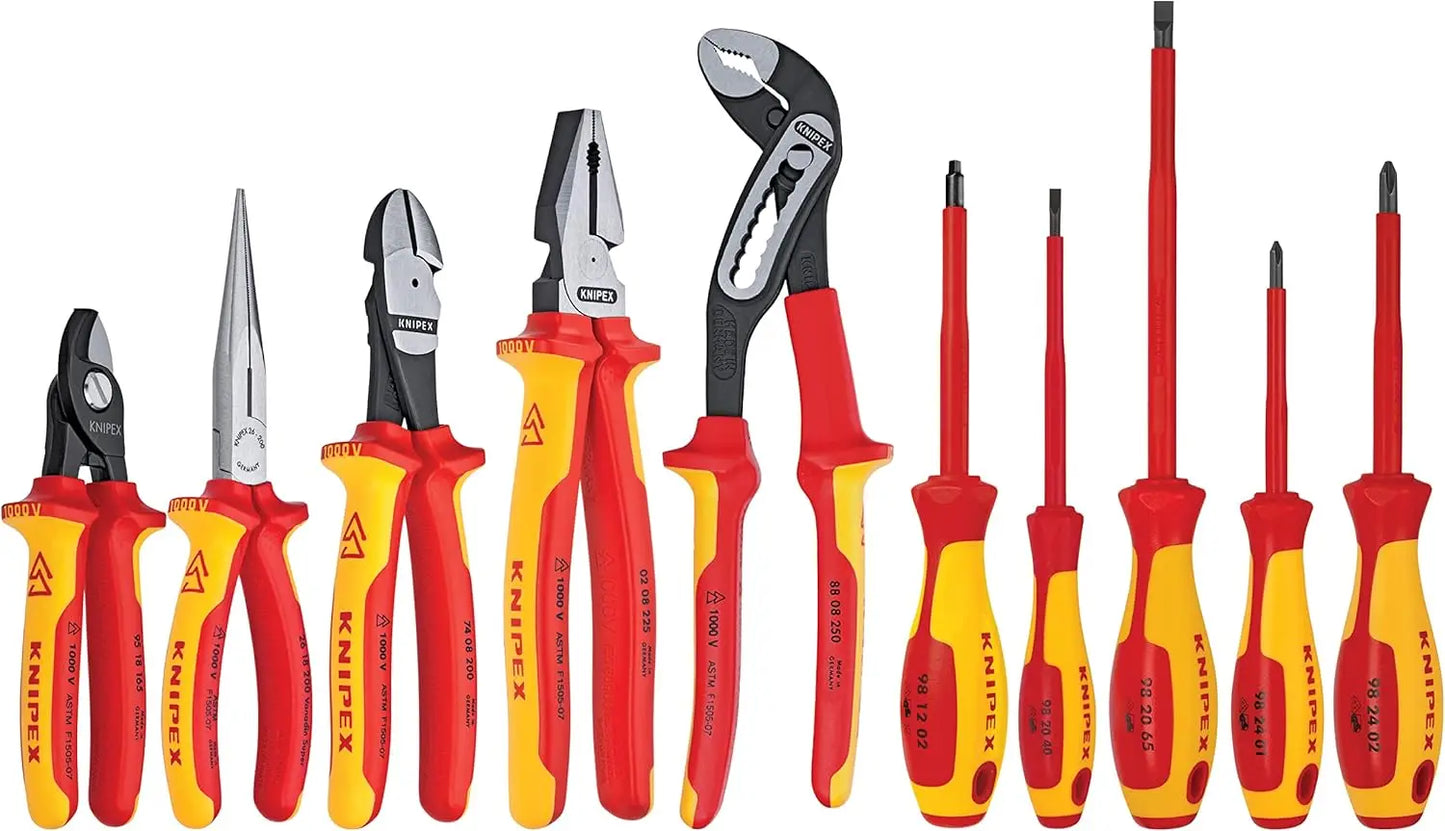 989830US 10 -Piece 1000V Insulated Pliers, Cutters, and Screwdriver Industrial Tool Set